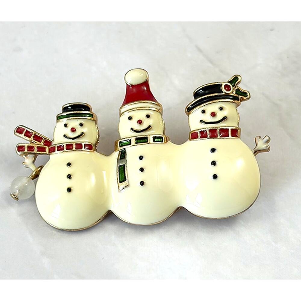 Vintage Nina Ricci (NRT) Snowman Christmas Brooch, Enamel Holiday Pin - Signed
